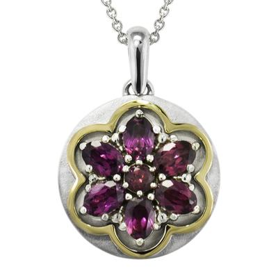 Rhodolite Gold Flower Cremation Pendant